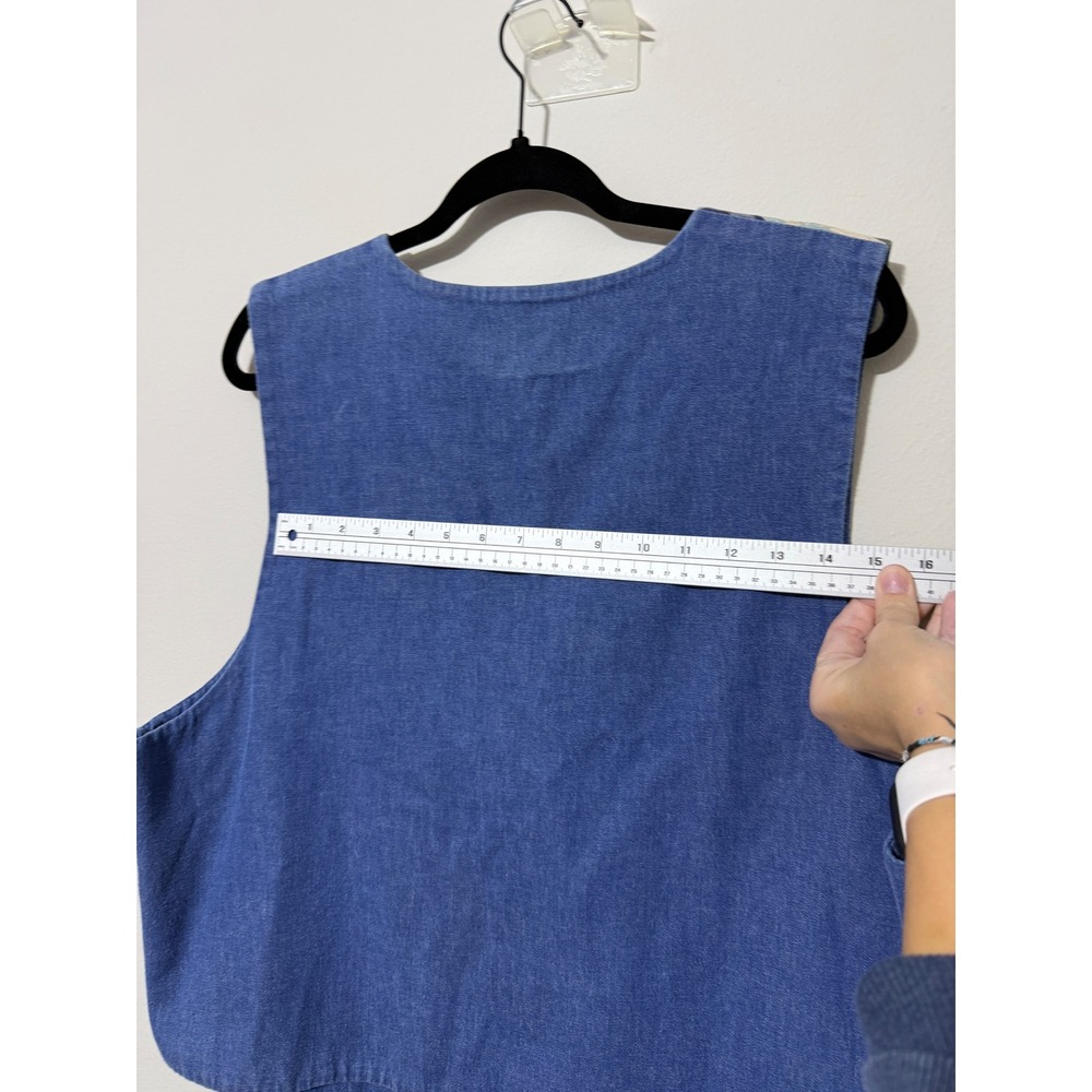 Vintage Floral Tapestry Vest Blue Denim Back Button Front Boho Cottagecore Women - Picture 10 of 14